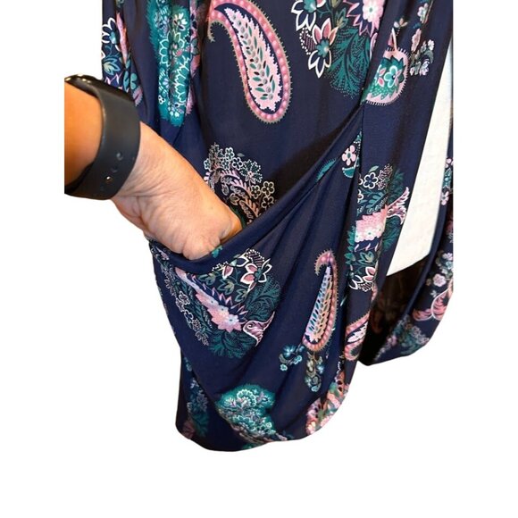 Floral Paisley Print Kimono Cardigan Size L By The ZigZag‎ Stripe In Navy & Pink - Picture 3 of 6